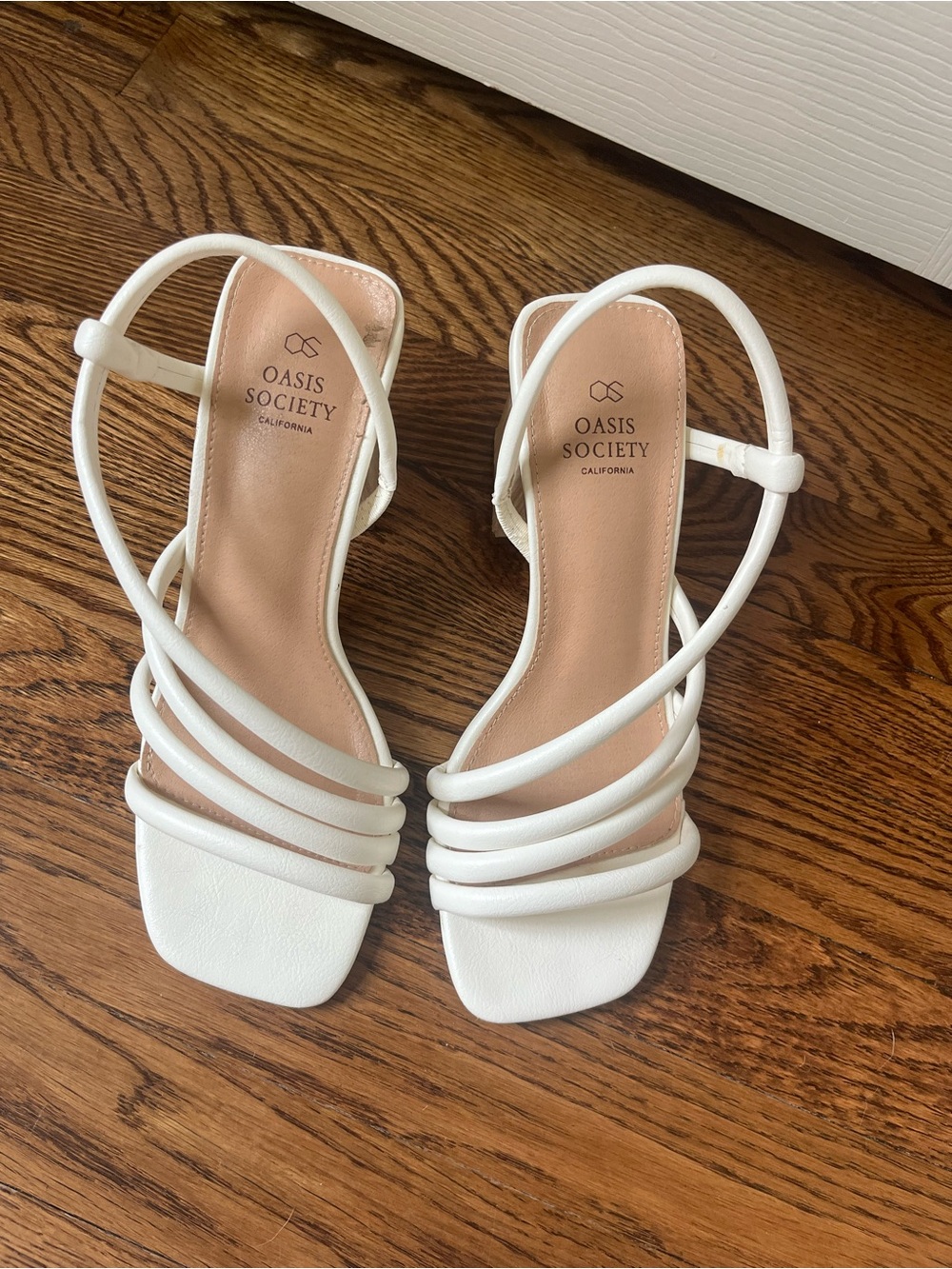 Oasis Society White Strappy Square-Toe Heels